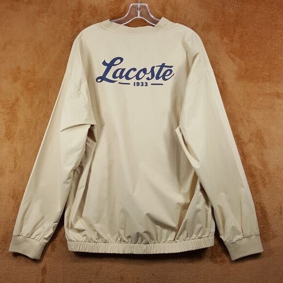 LACOSTE Jacket Mens XXL Tan Pullover Loose Fit Golf Windbreaker Logo $185 - Picture 3 of 10
